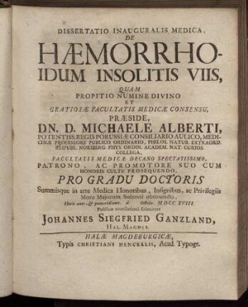 De Hæmorrhoidum Insolitis Viis,