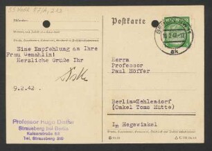 Postkarte an Paul Höffer : 09.02.1942