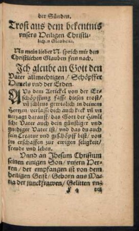 Trost aus dem bekentnis unsers Heiligen Christlichen Glaubens.