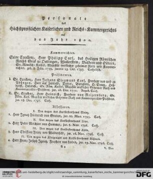 Personale des Hoechstpreißlichen Kaiserlichen und Reichs-Kammergerichts auf das Jahr 1800