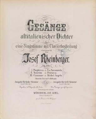 Gesänge altitalienischer Dichter : für 1 Singstimme mit Clavierbegl. ; op. 129