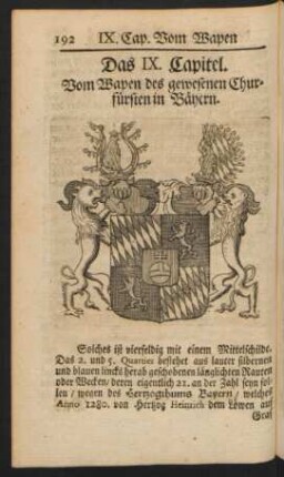 Das IX. Capitel Vom Wapen des gewesenen Churfürsten in Bäyern