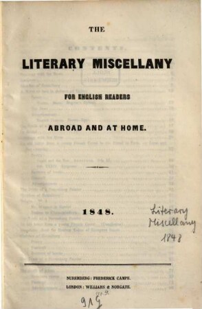The literary miscellany for English readers abroad and at home. 1848