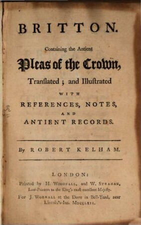 Britton : Containing the antient Pleas of the Crown
