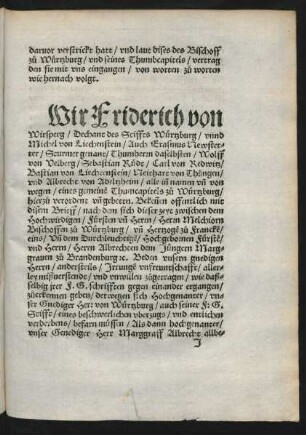 Wir Friderich von Wirsperg/ Dechant des Stiffts Würtzburg/ unnd Michael von Liechenstein ...