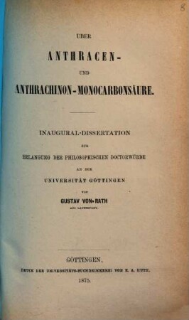 Ueber Anthracen- und Anthrachinon-Monocarbonsäure : Inaug. Diss.