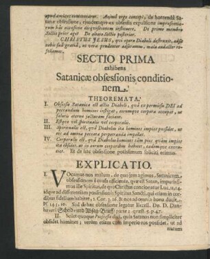 Sectio Prima exhibens Satanicae obsessionis conditionem.