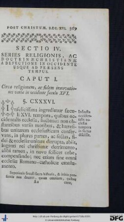 Sectio IV. Series Religionis Ac Doctrinae Christianae A Defectione In Occidente Usque Ad Praesens Tempus.