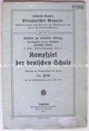 Heft aus der Schriftenreihe "Friedrich Mann's Pädagogisches Magazin" (Heft 1376) zur nationalsozialistischen Bildungspolitik