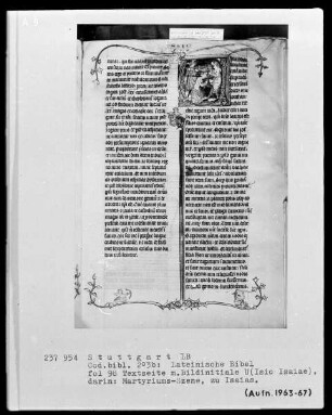 Lateinische Bibel, drei Bände — Initiale U (erba ieremie), darin der Prophet mit einer Vision Gottes, Folio 129recto