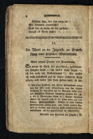 ¬Ein¬ Wort an die Jugend, zur Erweckung einer herzlichen Gottesliebe
