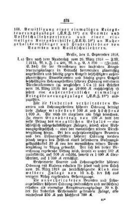 Bewilligung einer einmaligen Kriegsteuerungszulage ("E.K.Z. 18") an Beamte und Volksschullehrpersonen und einer einmaligen Kriegsbeihilfe ("E.K.B. 18") an Ruhegehaltsempfänger und Hinterbliebene von Beamten und Volksschullehrern : [A. Behörden und Beamte]