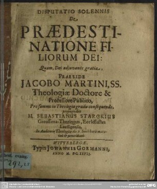 Disputatio de praedestinatione filiorum Dei