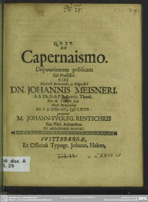 De Capernaismo. Disputationem publicam