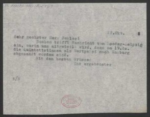 Brief an Bernhard Sekles : 22.10.1918