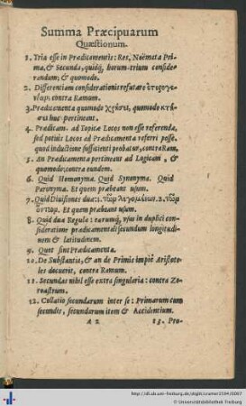 Summa Praecipuarum Quaestionum.