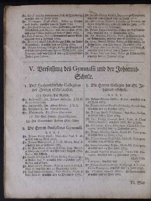 V. Verfassung des Gymnasii und der Johannis-Schule.
