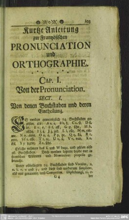 Kurtze Anleitung zur Frantzösischen Ponunciation und Orthographie