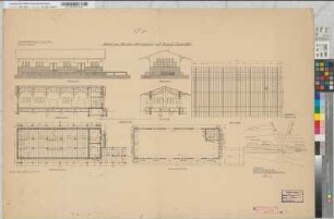 Entwurf zum Bau eines Güterschuppens auf Bahnhof Steele-Süd: Ansicht, Grundriß, Schnitt, Lageplan, M. 1:100 und M. 1:1.000 Hga, Sknr.: 1, Fanr.: 13, Bunr.: 1