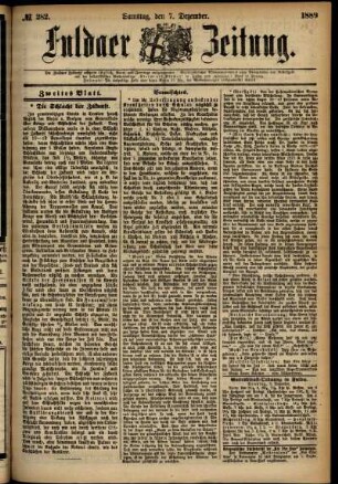 Zweite Ausgabe vom Samstag, den 07. Dezember 1889.