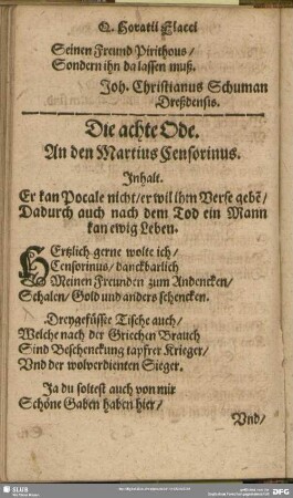 Die achte Ode. An den Martius Censorinus