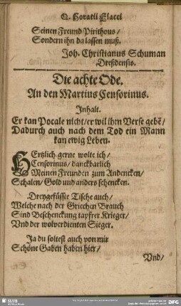 Die achte Ode. An den Martius Censorinus