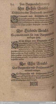 Der Siebende Artickel. Wo jemandt für dem Bergmeister zuverkalgen hette.