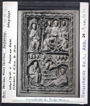 Rom, Museo Sacro Vaticano: Buchdeckel: Geburt Christi und Frauen am Grabe