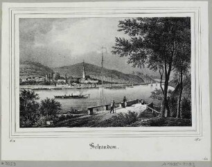 Schandau (Bad Schandau) in der Sächsischen Schweiz, Blick vom linken Elbufer nach Südwesten, aus der Zeitschrift Saxonia um 1840