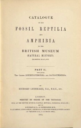 Catalogue of the Fossil Reptilia and Amphibia in the British Museum (Natural history), 2