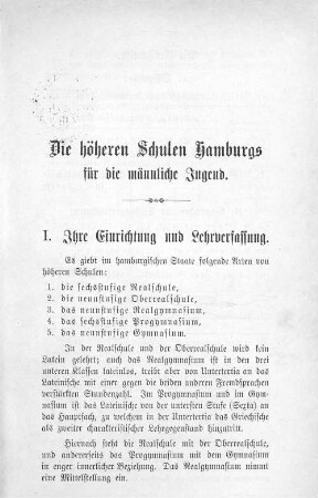 I. Ihre Einrichtung und Lehrverfassung.