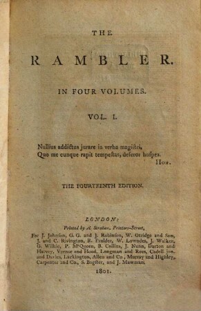 The rambler. 1. 1801 = 1750, 20. März - 18. Sept. = Nr. 1 - 53