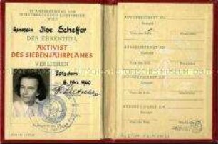 Aktivistenpass von Frau Ilse Scheffer