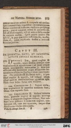 Caput III: De essentia, ortu, et immortalitate animae humanae