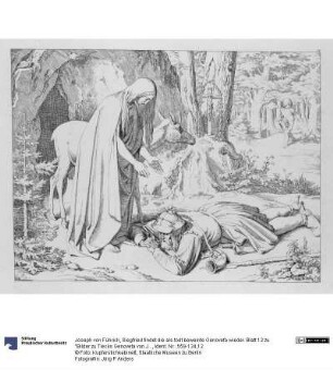 Siegfried findet die als todt beweinte Genovefa wieder. Blatt 12 zu "Bilder zu Tiecks Genovefa von J. Führich"