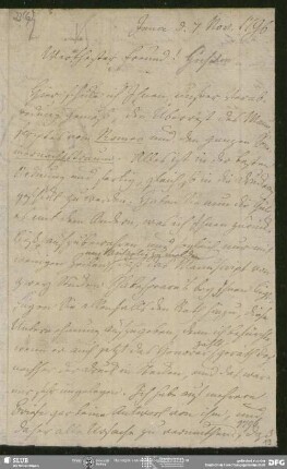 Eigenh. Brief von August Wilhelm von Schlegel an Georg Joachim Göschen, Jena, 07.11.1796