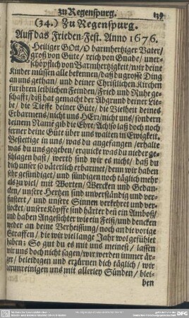 (34.) Zu Regenspurg. Auff das Frieden-Fest. Anno 1676