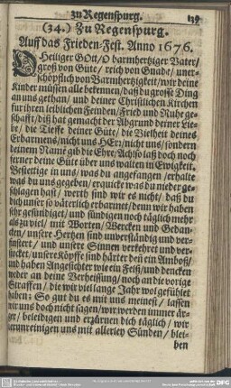 (34.) Zu Regenspurg. Auff das Frieden-Fest. Anno 1676