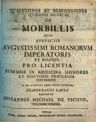 Quaestiones et responsiones quaedam medicae de morbillis