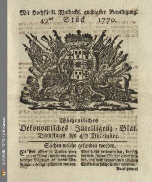 49tes Stueck, Dienstags den 4ten December 1770