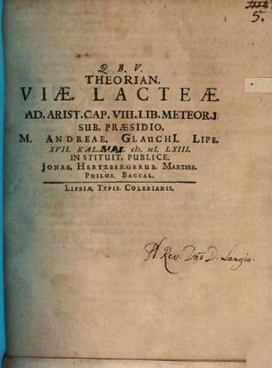 Theorian viae lacteae, ad Arist. cap. VIII. lib. Meteor. I.