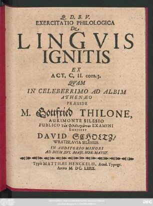 Exercitatio Philologica De Linguis Ignitis Ex Act. C. II. com. 3.