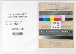 Entnazifizierung Otto Hindrichs , geb. 24.04.1899 (Textilkaufmann)