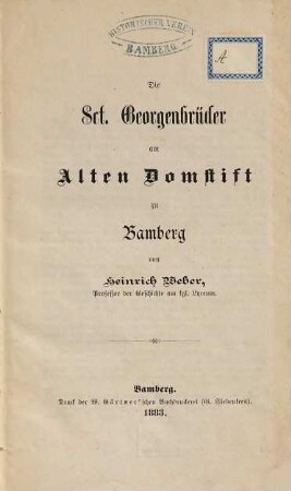 Die Sct.-Georgenbrüder am Alten Domstift zu Bamberg