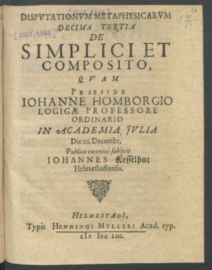 Disputationum Metaphysicarum Decima Tertia De Simplici Et Composito