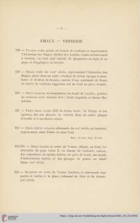 Émaux - Verrerie (Nr. 228 - 242)