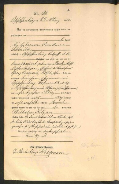 Standesamtsbuch der Stadt Aschaffenburg: Geburten 365/1900 - 184/1901