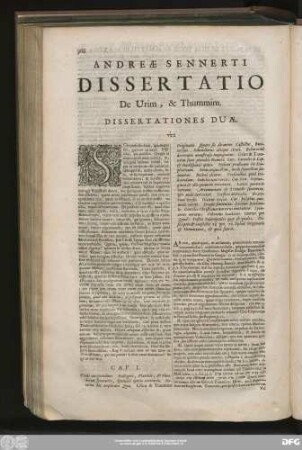 Andreae Sennerti Dissertatio De Urim, & Thummim.