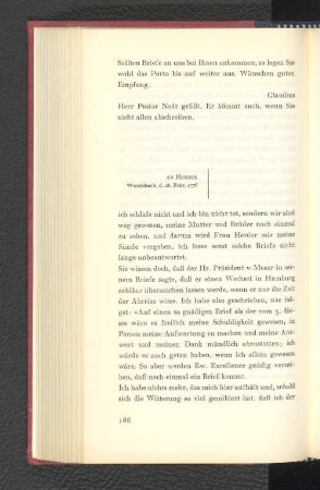 An Herder Wandsbeck, den 28. Februar 1776