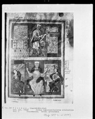 Petrus Comestor, Historia Scholastica — Zwei halbseitige Miniaturen von Freien Künsten, Folio 3recto